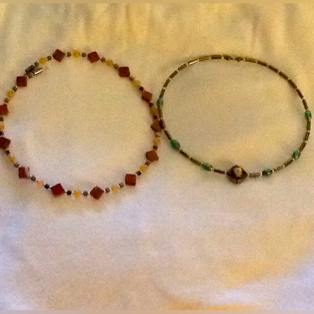 2 Colorful Dainty Enamel green,black,rust& yellow Chokers